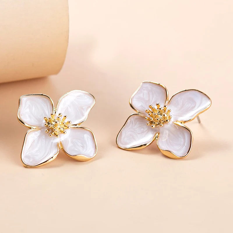 Flower Stud Pink White Flower Earring